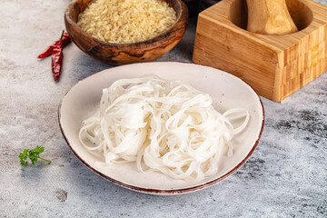 Boiled asian rice pho noodles