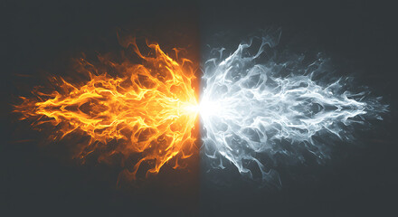 Fiery Inferno and Icy Blast Collision Abstract Fire and Ice Digital Art