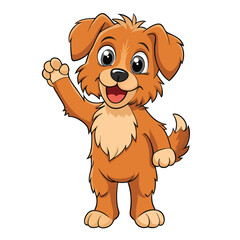 Fototapeta premium Animated Golden Puppy Standing Upright and Waving Paw with Friendly Smile