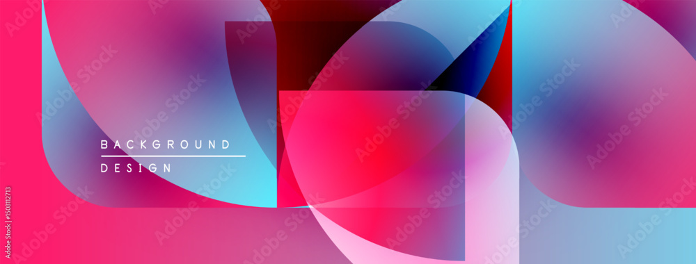 Aufkleber Abstract vibrant design. Overlapping shapes create dynamic visual effect. Pink, blue hues dominate composition. Modern aesthetic.