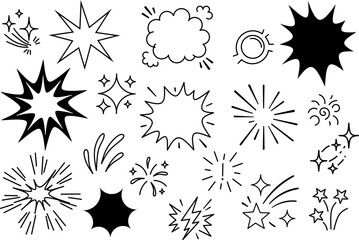Cartoon Explosion and Sparkle Stroke Icon Collection. Containing burst, boom, fireworks, bang, star, zap, flash, sparkle, shockwave, impact, and more icons. Editable Stroke icon collection.