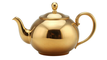 Title: Shiny Gold Teapot Isolated on White Background  Elegant Metallic Tea Kettle Mockup