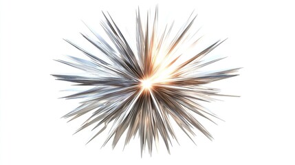 Fototapeta premium A radiant, multifaceted burst of light, emanating from a central point, with sharp, angular spikes radiating outwards in a starburst pattern. The color palette st a pure white background