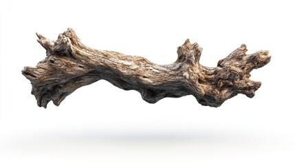 Fototapeta premium A light brown, weathered, and gnarled piece of driftwood, isolated against white