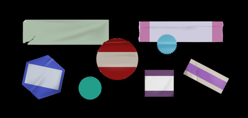 Set of vintage price tags and sale stickers in various shapes. Torn ripped paper labels isolated on dark background. Realistic vector retro adhesive badges with worn edges, old distressed textures.