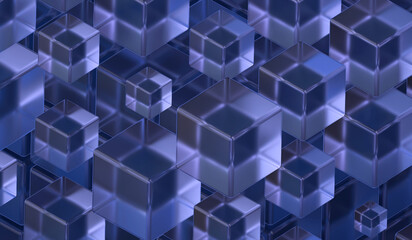 Obraz premium Glass cubes,3D abstract background 3D rendering of purple-blue glass cubes.