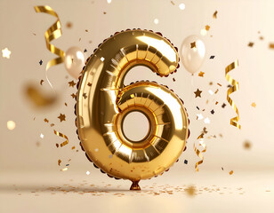Gold Number Six Balloon Festive Birthday Celebration Image