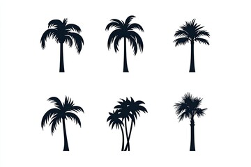 Six silhouette tropical palm trees.