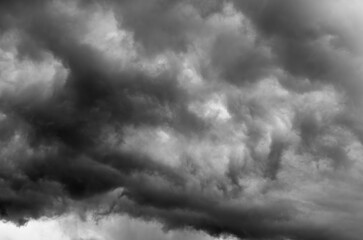Overcast sky with dark rain cloud in rainy and windy day