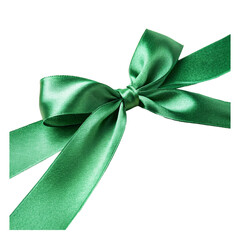 green satin ribbon bow isolated on transparent background