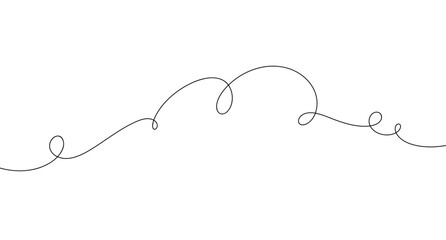 Abstract curved line with curls, hand-drawn in one continuous endless vector illustration. Graphic element for banner, label, decoration, separation. A tangled rope. The doodle