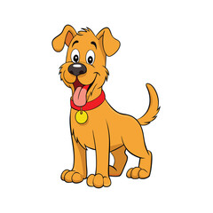 Fototapeta premium Cartoon Dog with Red Collar and Gold Tag, Tongue Sticking Out
