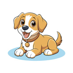 Cartoon Puppy with Collar Happy Brown and White Dog Character Illustration