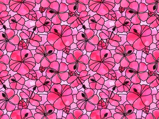 Naklejka premium ハイビスカスのステンドグラス C-3'