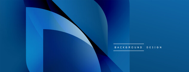 Abstract blue layers create dynamic composition. Gradient shades offer modern visual appeal. Minimal text complements design elements.