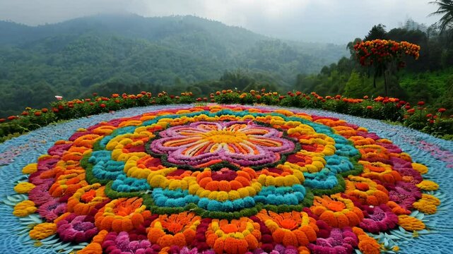 Thiruvonam festival: Onam customs, flower rangoli, Sadya feast, Thiruvathira Kali, Puli Kali dance, traditional meals, multi-day celebration, harvest rituals, cultural significance.