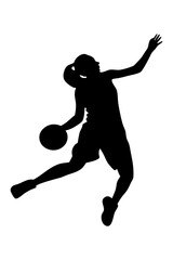 Silhouette of jumping female basketball player