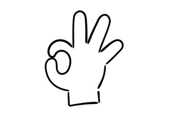 手書きの手のイラスト　Okサイン　塗りなし線画