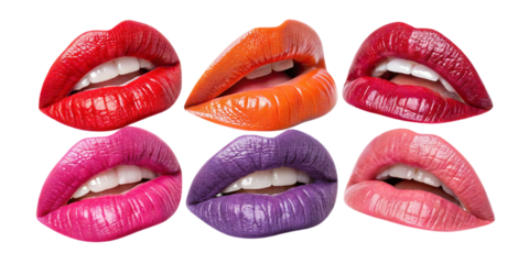 Artistic collage of vibrant lips isolated on transparent background, PNG, cut out