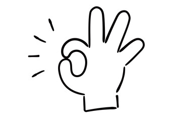 手書きの手のイラスト　OKサイン　塗りなし線画