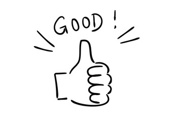 手書きの手のイラスト　親指を立てている手　塗りなし線画