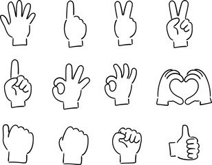 手書きの手のイラストセット　塗りなし線画