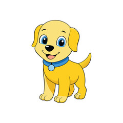 Obraz premium Cheerful Golden Puppy with Bright Blue Eyes and Collar Cartoon Illustration