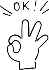 手書きの手のイラスト　OK　塗りなし線画