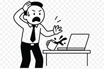  Spilled Coffee Panic – Funny Tech Problem Vector Illustration
