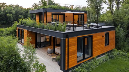 Innovative container house with a rooftop terrace,