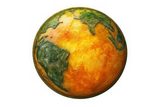 Detailed earth globe with continents, oceans, and geographic features - high resolution world map illustration, planet earth isolated on transparent background