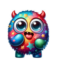 Fototapeta premium Cute colorful cartoon monster characters set, adorable fantasy creatures with big eyes and vibrant designs, perfect for kids' illustrations, stickers, or toys
