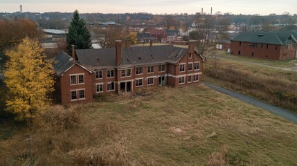 Abandoned residential construction site with partial buildings and no workers present