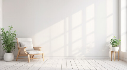 Mockup wall in the children's room on white wall background,Scandinavian style children room- 3D rendering