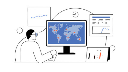 scientist analyzing global warming and weather forecast map 53184685 1