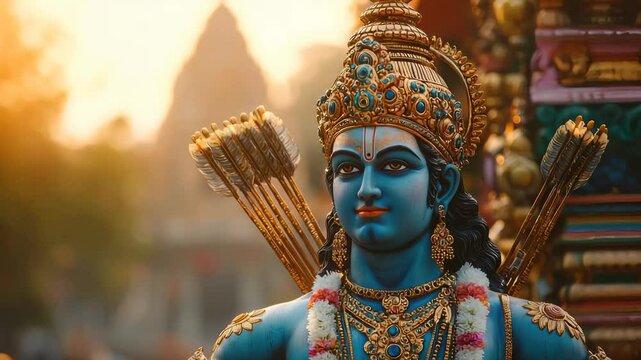 Rama virtues: perfect ruler, warrior ideal, loyal son, faithful husband, courage symbol, dharma follower, hero in Ramayana, noble tradition, Ayodhya heart, eternal protector.