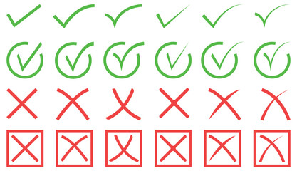 check mark and cross mark in grunge style. tick mark symbol. Vector illustrator Check mark and cross signs. grunge abstract check mark and cross symbol