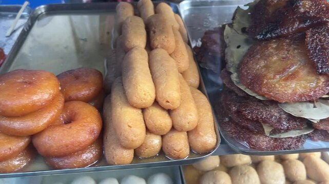 Bengali sweets sold in a road side stall in Kolkata