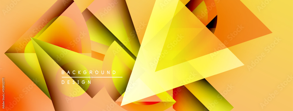 Aufkleber Abstract geometric shapes overlap, creating vibrant orange, yellow gradients. Design features sharp angles, dynamic composition. Modern background texture.