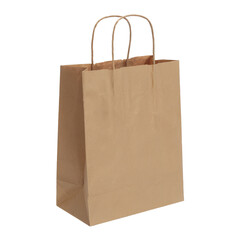 A plain brown paper shopping bag mockup isolated on transparent white background, clipping path
