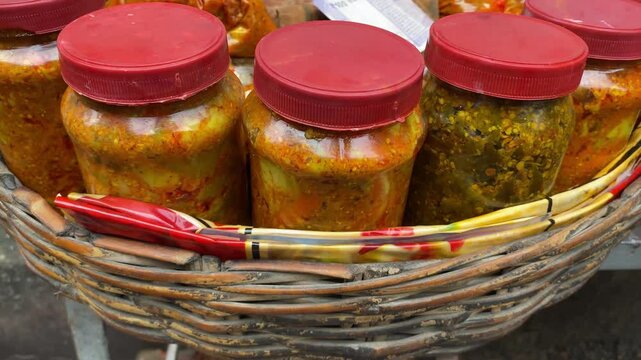 Achar and chutney sold in streets of Kolkata, India