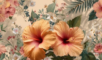 Floral bouquet, peach & beige tones