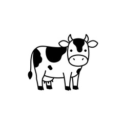 Cartoon Cow - Simple Black and White Illustration