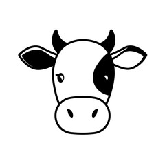 Cute Cow Head: Minimalist Black and White Vector Illustration