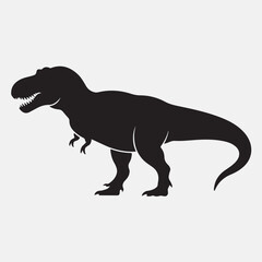 Black silhouette illustration of a fierce tyrannosaurus rex dinosaur on a neutral background