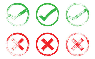 tick and Cross sign elements. vector buttons for vote, election choice, check marks, approval signs design. Scribble Marker, pen and crayon check marks signs set