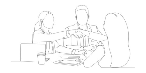 Business Handshake Agreement in Line Art Style