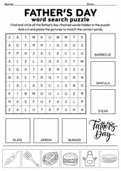 Father's Day Word Search Puzzle for Kids, Father's Day Activity, Cut and Paste Activity, Printable Puzzle Game, Fun Vocabulary Worksheet