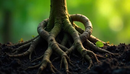 Close-up of intertwined roots, symbolizing a deep and enduring connection; representing love, support, and the interconnectedness of life ,  commitment,  macro,  bond