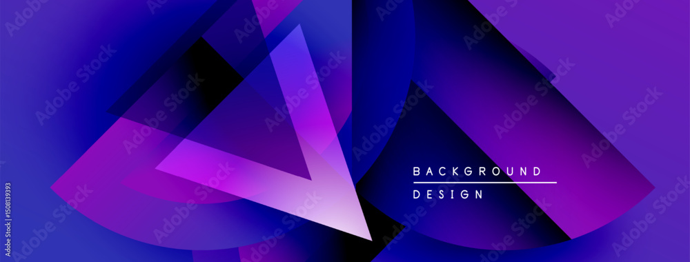 Poster Abstract geometric shapes, vibrant purple hues, dynamic composition. Modern design elements create striking visual impact.